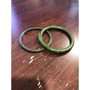 2 Vintage Green & Yellow Swirl BAKELITE BANGLE BRACELETS Green Bakelite 3"